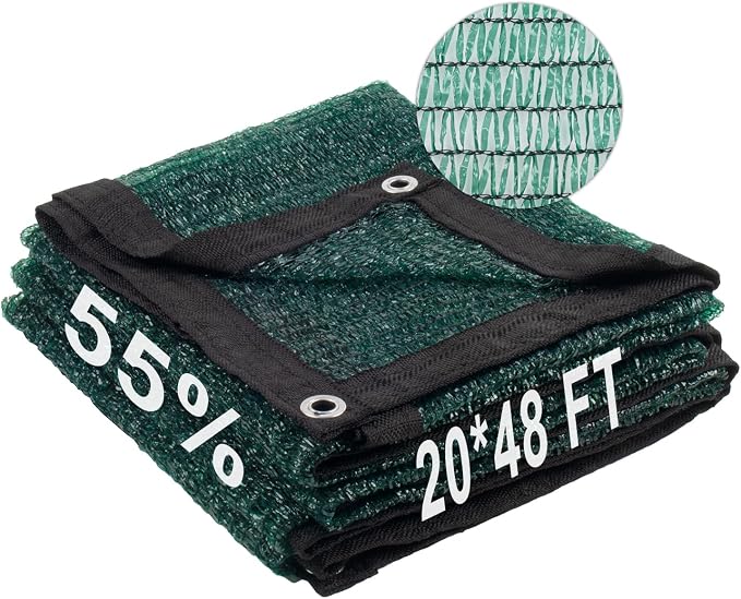 LOVE STORY 20x48FT 55% Dark Green Shade Cloth Sun Shade Net with Grommets Sunblock Net Mesh Tarp for Garden,Plants Cover,Greenhouse and Patio