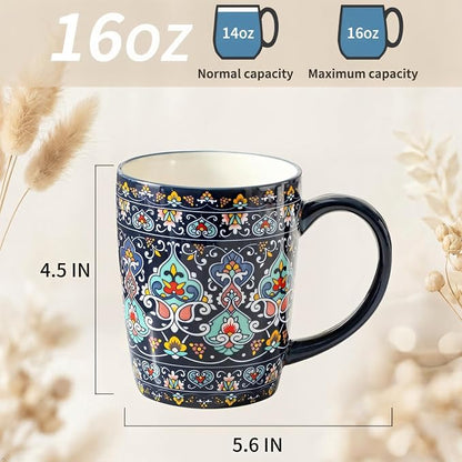 glowworm Ceramic Coffee Mugs Set of 6, 16 oz Mug with Handle, Bohemian | Milk,tea, Large Coffee Cups for Latte Cappuccino, Milk Colorful Cup for Mom Dishwasher & Microwave Safe