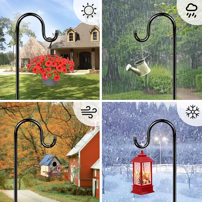 60" Shepherds Hooks for Outdoor, Heavy Duty Bird Feeder Pole for Hummingbird Feeder, Hanging Lantern, Shepherds Hook for Bird Feeders for Outside with 7 Prongs Base,1 Pack
