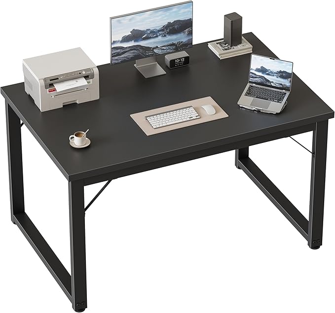 Mericonia 40 Inch Computer Desk, 1" Thick Small Office Table, Black | Modern Simple Style, Heavy Duty Industrial Frame, Small Study & Writing Table for Home Bedroom Work