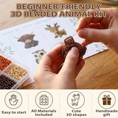Pwewob 3D Beaded Animal Kit, Tiny Beaded Animal Kits 3D for Adults, Bead Animal Making Kit for Beginners & Craft Enthusiasts, Creative DIY Decoration Gifts for DIY Desk Decor & Creative Gift