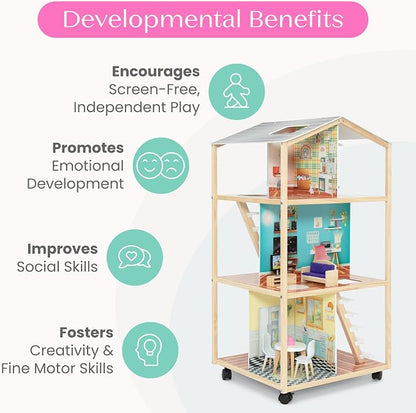 Delta Children Moveable Mansion Dollhouse - 360-Degree Play Dollhouse with Wheeled Base - Includes 16 Accessories - Fits 12-inch Dolls - Pretend Play Dream Gift for Ages 3+