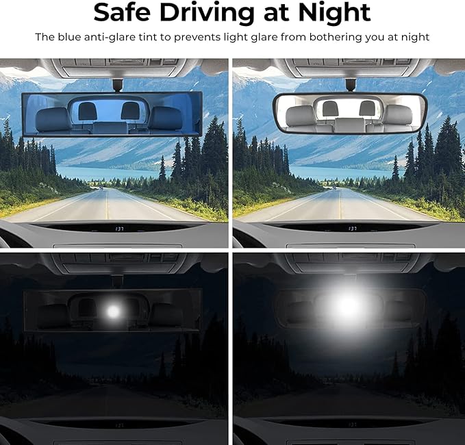 JOYTUTUS Rear View Mirror, Universal 12 Inch Panoramic Convex Rearview Interior Clip-on Wide Angle Mirror to Reduce Blind Spot Effectively for Car SUV Trucks - Blue