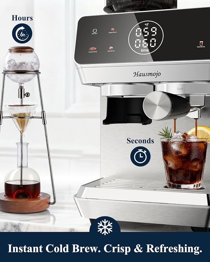 CM1620 Espresso Machine with Built-in Burr Grinder, 20 Bar Bean-to-Cup Espresso Maker with 44 Grind Settings & Steam Wand, Touchscreen Coffee Machine for Latte, Cappuccino