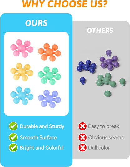 200PCS Interlocking Snowflake Building Block Toy for Kids Ages 3+, Plastic Early Learning Creativity Educational STEM Toy with Carrying Case Safe Material (Macaron Colors)