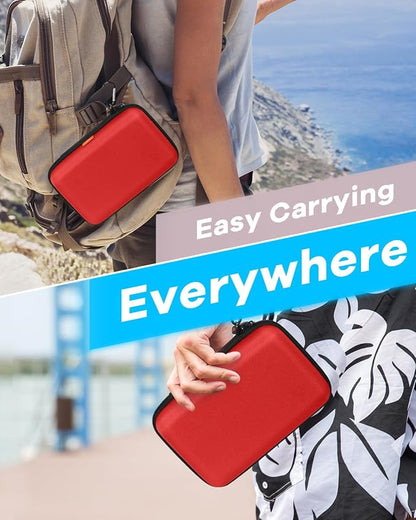 Pure-Red Shockproof Hard Shell Carrying Case for Portable External Hard Drive, Power Bank, Charger, Seagate Game Drive, Cell Phone, Electronic, Women Accessories - Large Storage Pouch Travel Bag