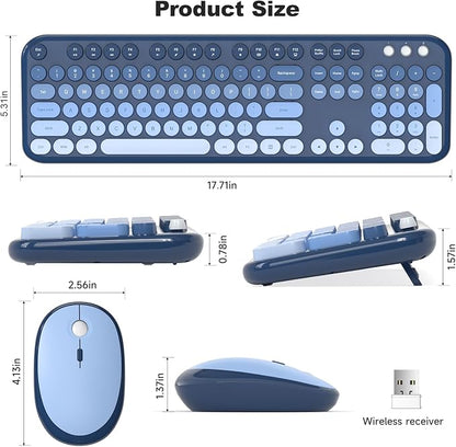 MOFII Wireless Keyboard and Mouse Combo, Full Size 2.4G Retro Round Computer Keyboard and Mouse Set, Plug and Play, for Windows, Computer, Desktop, PC, Notebook - (Sea Blue Gradient)