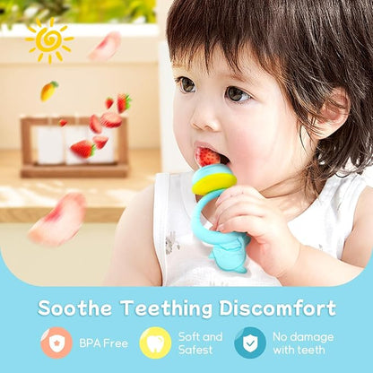 Baby Solids/Frozen Fruit Feeder Pacifier, Infant Teether Toy 4M+, BPA-Free Silicone Pouch & Nipple, Safely Introduce Solids, Teething Relief, 2-Pack