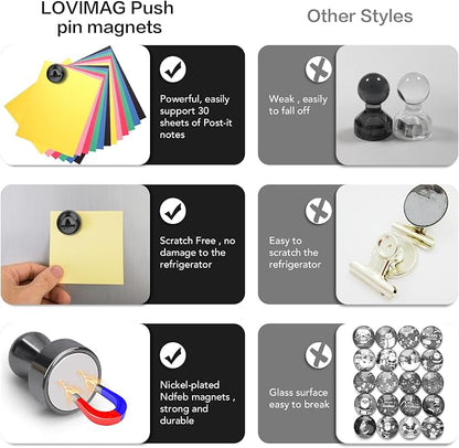 LOVIMAG Fridge Magnets 12Pcs, Magnet for Refrigerator Whiteboard, Black | Small Strong Neodymium Metal Cute Push Pin for Classroom, Kitchen, Accessories Decorative, Office, Calendar
