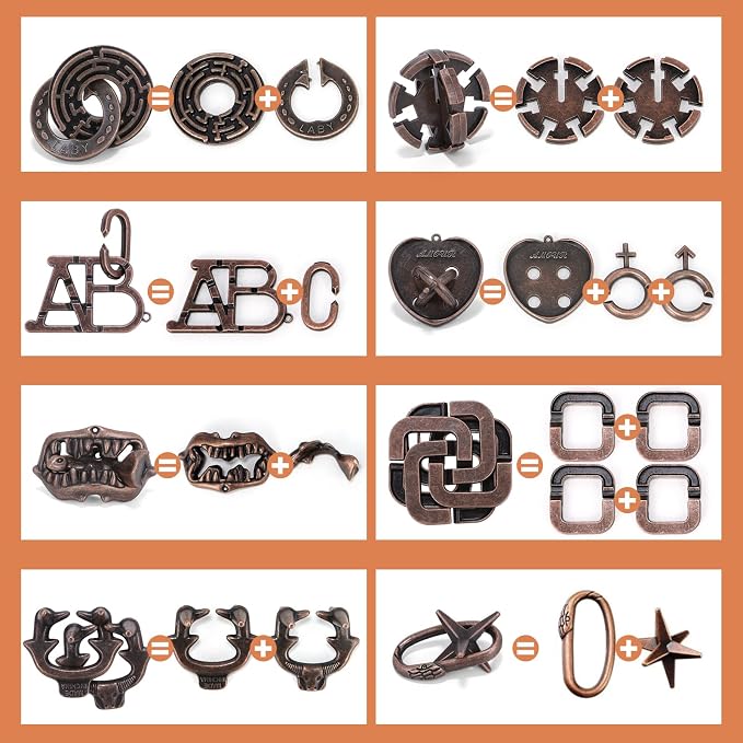 8 Pcs Brain Teaser Puzzles for Adults Teens - Metal Puzzles 3D Puzzle Game Toys for Adults Teens - Unlock Interlocking Puzzle Adult IQ Education Smart Toys
