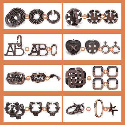 8 Pcs Brain Teaser Puzzles for Adults Teens - Metal Puzzles 3D Puzzle Game Toys for Adults Teens - Unlock Interlocking Puzzle Adult IQ Education Smart Toys