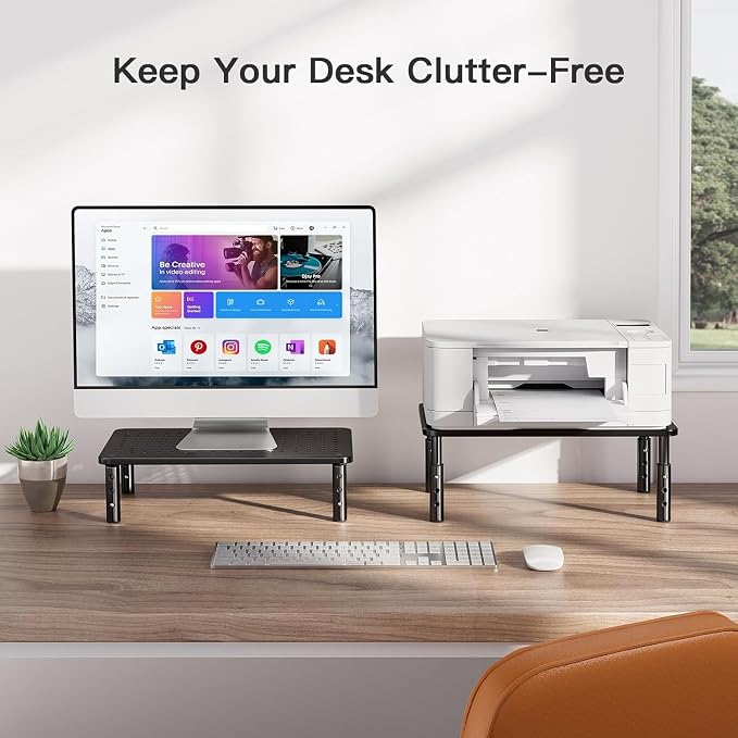 HUANUO Monitor Stand for Desk, Computer Monitor Stand Height Adjustable, Monitor Riser for 2 Monitors, Laptop Stand for Desk, 2 Pack, Black