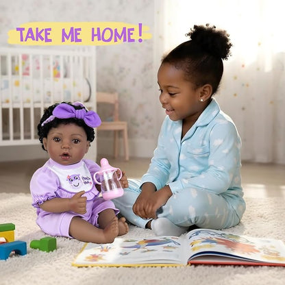 Aori Reborn Baby Dolls Black American Girl - 18" Lifelike Newborn Doll with Posable Limbs Weighted Body for Realistic Feel Handmade Collectible Gift Set Including Bassinet Outfit & Accessories