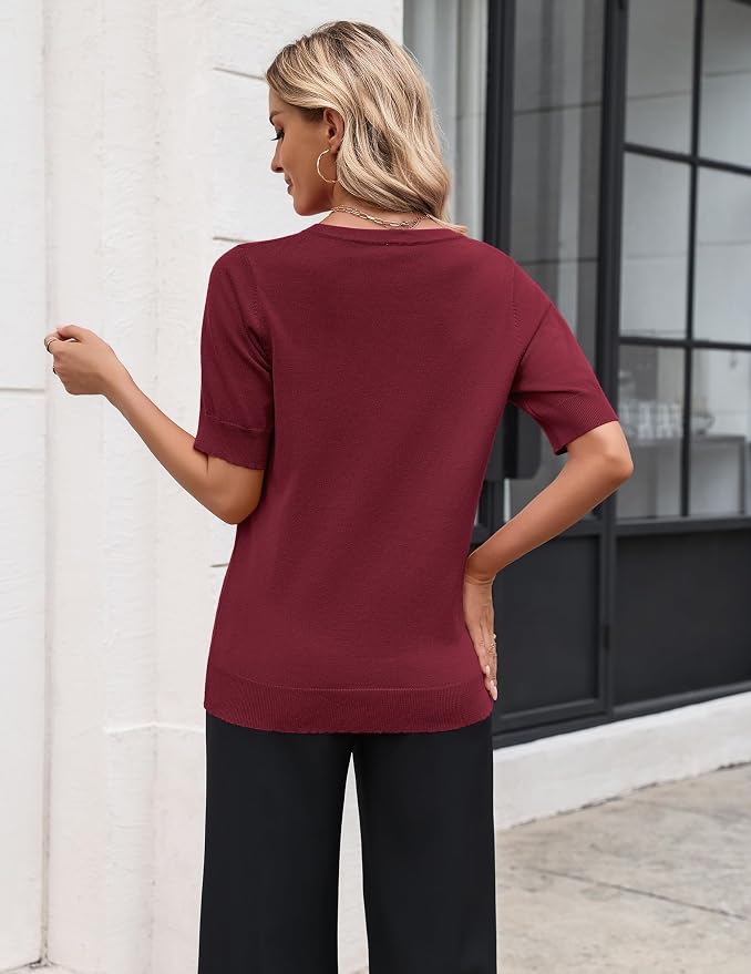 Zeagoo Women's Short Sleeve Sweater 2026 Spring Summer Tops Lightweight Casual V Neck Sweaters Dressy Work Blouses Clothes