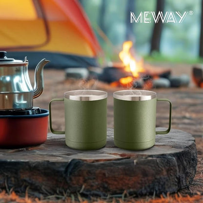 MEWAY 12oz Coffee Mug With Handle 4 Pack Bulk,Stainless Steel Insulated Travel Tumblers With Sliding Lid,Double Wall Vacuum Camping Cup for Hot & Cold Drinks Tea (Multicolor,Set of 4)