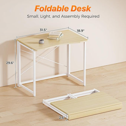 Huuger Folding Desk for Small Spaces, 31.5 Inch Foldable Computer Table, Easy Assembly, for Home Office, Study, Bedroom, Dorm, Space Saving, Small Writing Work Office Computer Desk, Oak