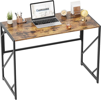 Elephance Folding Desk Writing Computer Desk for Home Office No-Assembly | Study Office Desk,Foldable Table for Small Spaces,31.5 Inch,Rustic Brown