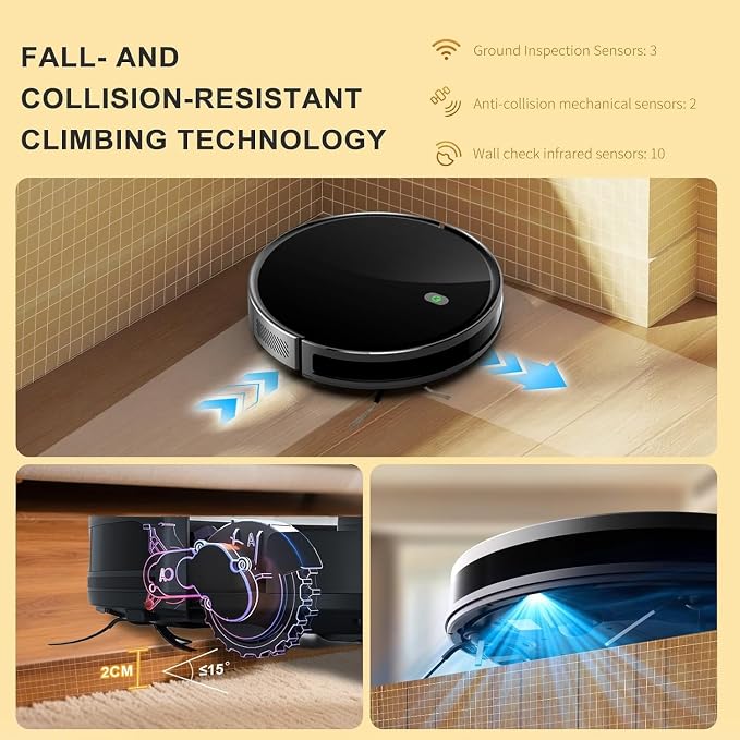 Robot Vacuum and Mop combo, 3500Pa Vacuum Cleaner Robot Navigation with high efficient roller brush, 60dB Robot Vacuum Cleaner with APP Control,Blue tooth, Ideal for Pet Hair, Carpets, Hard Floors