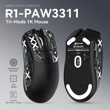 ATTACK SHARK X68HE 60% Wired RT 8K Keyboard+Wireless R1 Mouse-Black Contour | Adjustable Actuation,Hall Effect Mechanical Magnetic Switch,Coiled Cable,USB C/2.4Ghz/BT Ultralight 18K DPI Mice for PC Gamer