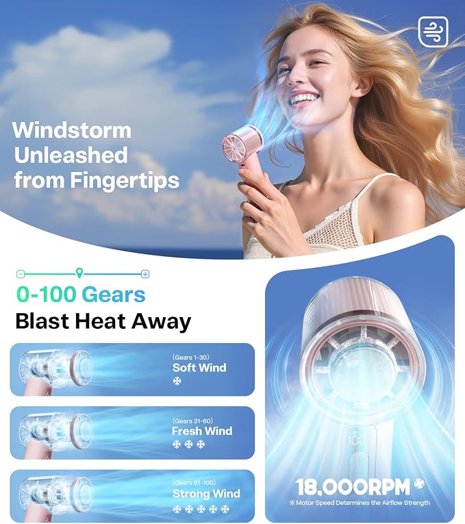 TORRAS COOLiFY iva Handheld Fan with Ice Cooler, [Chill by 50°F], 0-100 Adjustable Speed, Super Mini Powerful Portable Fan 4900mAh Rechargeable, Hand Fans, Gifts for Women, Pink