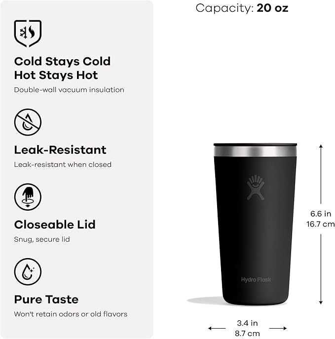 Hydro Flask All Around Tumbler Press-In Lid, Insulated Travel Mug, Stainless Steel Coffee Cup 20 Oz Capri Blue