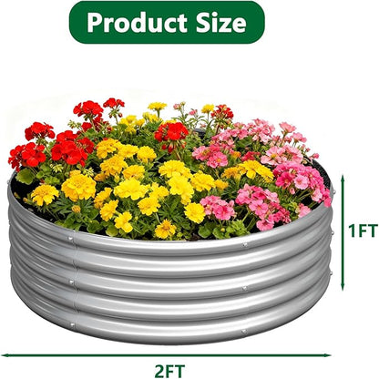 zizin 2 Pack Galvanized Raised Garden Bed Metal Round Raised Garden Beds Outdoor Planter Box for Vegetables (2FT, Silver)