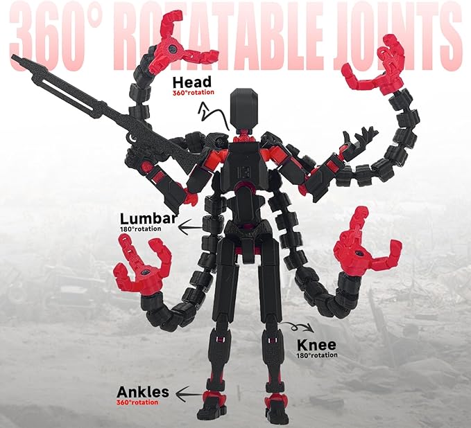 T13 Already Assembled Action Figure Accessories,T13 Multi-Jointed Movable,for Collectors Desktop Decorations t-13 Movability 3D Printed Toys (Black Red, 5.5inch)