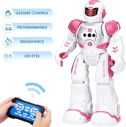 KingsDragon Robots Toy for Kids, RC Gesture Sensing Toy, Interactive Walking Singing Dancing Robot Birthday Presents for Boys Girls Age 6 7 8 9 Years Old,Pink