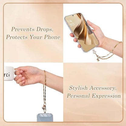 AULEEP Phone Chain Wristlet Gold Phone Charm Wrist Strap,Universal Metal Phone Wristlet with Clear Tether Tab,Anti Theft Phone Strap for Shopping Traveling Party