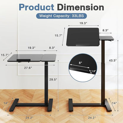 Adjustable Standing Desk Rolling Laptop Table with Wheels, Black | Tiltable Desktop Design for Comfortable Work, Reading and Study Spaces