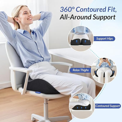 ZIKEE Pioneering Seat Cushion for Pressure Relief, Ergonomic Office Chair Cushion for Sciatica, Back, Hemorrhoids & Tailbone Pain Relief, High-Density Memory Foam Car Seat Cushion with Anti-Slip Base