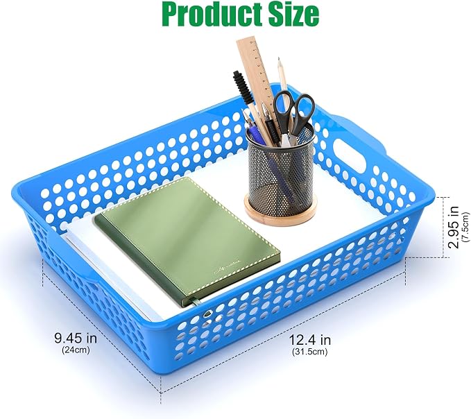 QRRICA 12 Pack Plastic Classroom Storage Baskets, Paper Trays for Classroom Organization & Turn in Trays for Teachers, Students, Desk Organizer Bin 13.8x10.6x3.1 Inch