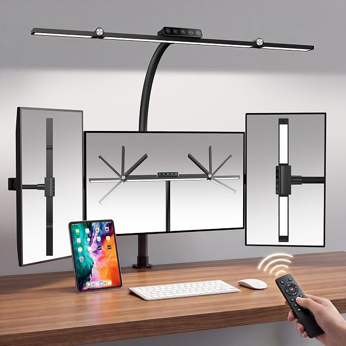 LED Desk Lamp Clamp 24W Adjustable Neck Touch Remote Control | 24W Ultra Bright LED Lighting, Flexible Adjustable Clamp Design, Flexible Adjustable Clamp Design