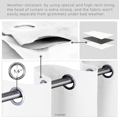 Outdoor Indoor Curtains W52 x L108 for Patio - Weather-resistant Window Panels Privacy Protect Grommet Top Thermal Insulated Home Curtain for Porch Pergola Lawn Garden Hot Tub Area (2 Panels)