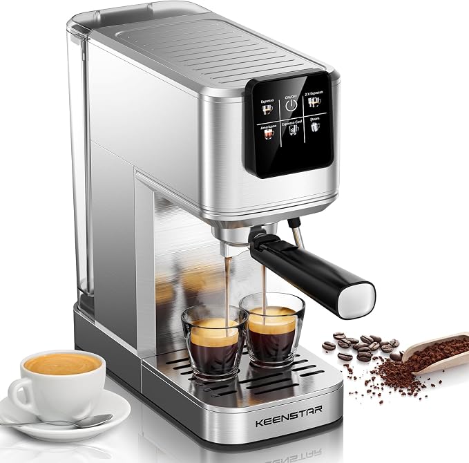 KEENSTAR 20Bar Espresso Machine, Hot & Iced Coffee Maker with Milk Frother | Stainless Steel, Touch Screen, Rapid Cold Brew, Espresso Maker with 40oz Water Tank for Latte, Cappuccino