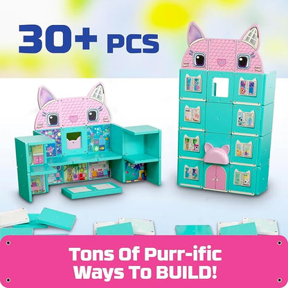 Tile Town Gabby’s Dollhouse 35-Piece Magnetic Tile Playset, Interactive STEM Magnetic Tiles Toys, Includes Gabby & Pandy Paws Figures, Action Tiles