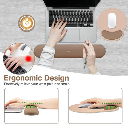 MOSISO Wrist Rest Support for Mouse Pad&Keyboard Set, Mocha | Circle Curved Ergonomic Mousepad Non-Slip Base Home/Office Pain Relief&Easy Typing Pad with Soft Cloth&Silicone Lining