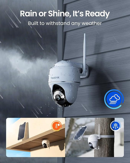 REOLINK Security Cameras Wireless Outdoor, Pan Tilt Solar Powered, 5MP 2K+ Color Night Vision, 2.4/5GHz WiFi, Smart Cameras for Home Security, Works with Home Hub, Argus PT + Solar Panel