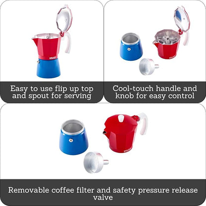 IMUSA 3 Cup Caribbean Cast Aluminum Stovetop Coffee Maker | Bare Cast Aluminum Finish, Cool-Touch White Handle, Ideal for Demitasse, Great for Daily Coffee Moments