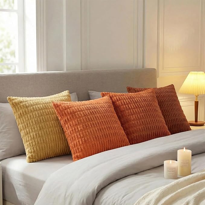 Fancy Homi 4 Packs Decorative Throw Pillow Covers for Living Room Couch Bed, Modern Farmhouse Boho Home Décor Accent Cushion Case, 26" x 26", Burnt Orange Series