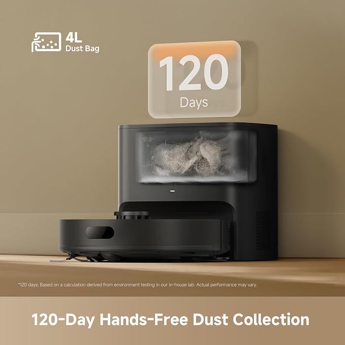dreame D20 Air Plus Robot Vacuum and Mop, 20,000Pa Powerful Suction | 120-Day Self-Emptying with 4L Dust Bag, Anti-Tangling Tech, Edge-to-Corner Cleaning, Deep Carpet Cleaning, 360° Navigation