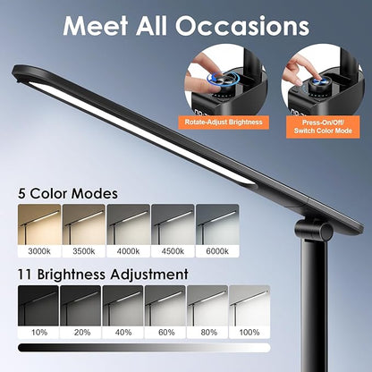 Desk Lamp for College Dorm Room,55 Lighting Modes Dorm Lamp for Dorm Desk Lamp,700 Lumen LED Desk Lamp with USB Charging Port,Desk Light with Clock+Pen Holder,Desk Lamps for Home Office Lamp for Desk