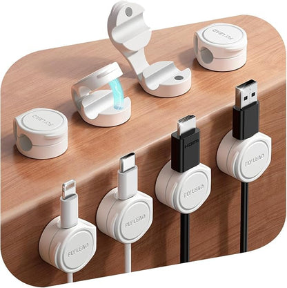 FLYLEAD 8-Pack Silicone Cord Organizer Magnetic Cable Clips, Adhesive | Resilient Yet Soft Rubber Cord Management Holder for Home Office Desk Accessories, Nightstand Phone Charger Wire Organization