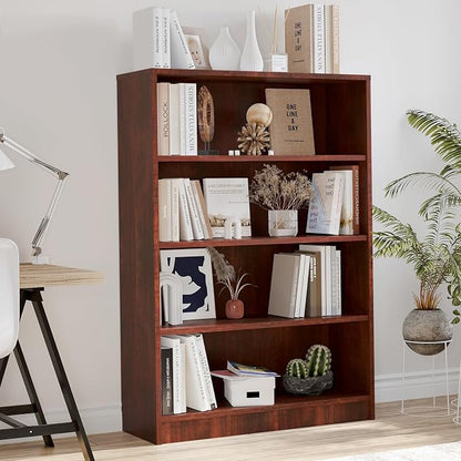 Farini 48 Inch Tall Bookcase,4 Shelf Bookshelves,Adjustable Bookshelf for Home Office,Cherry