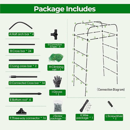 Garden Arch Trellis for Climbing Plants, 83" High Metal Cucumber Trellis & Tomato Cage, Rustproof Steel Tunnel Support for Squash, Pumpkin, Vegetables with Screw Fixation (32.3" L x 39.4" W)
