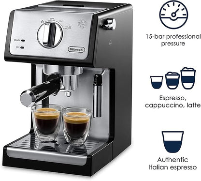 De'Longhi 15-Bar Pump Espresso Machine with Milk Frother & Temperature Control - Compact Home Barista Coffee Maker for Espresso, Latte, Cappuccino & Iced Coffee, Easy to Clean Design