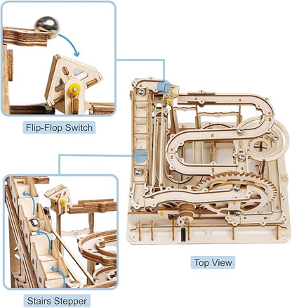 ROKR 3D Wooden Puzzles Marble Run Set - Mechanical Model Kit for Adults DIY Roller Coaster Toys Gifts for Adult (Marble Parkour)