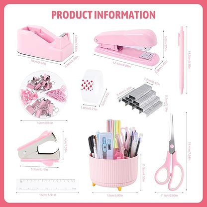 Gawsey Pink Desk Organizers and Accessories with Desk Organizer 360° Rotating Pen Holder and Office Supplies, Cute Stationery Supplies Set