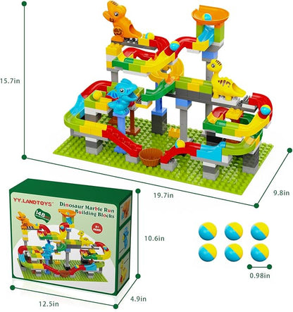 Dinosaur Marble Run Building Blocks, 148PCS Compatible with LEGO DUPLO Marble Runs for Kids 4-8, Montessori Educational Learning STEM Toys, Dinosaur Toys for Kids 3-5, Toddler Toys for Age 3+, Gift