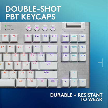Logitech G915 X Lightspeed TKL Wireless Gaming Keyboard (Tactile) - White | Low Profile, Mechanical Switches, Double-Shot PBT Keycaps, RGB lighting, Aluminum finish, PC/Mac Compatible